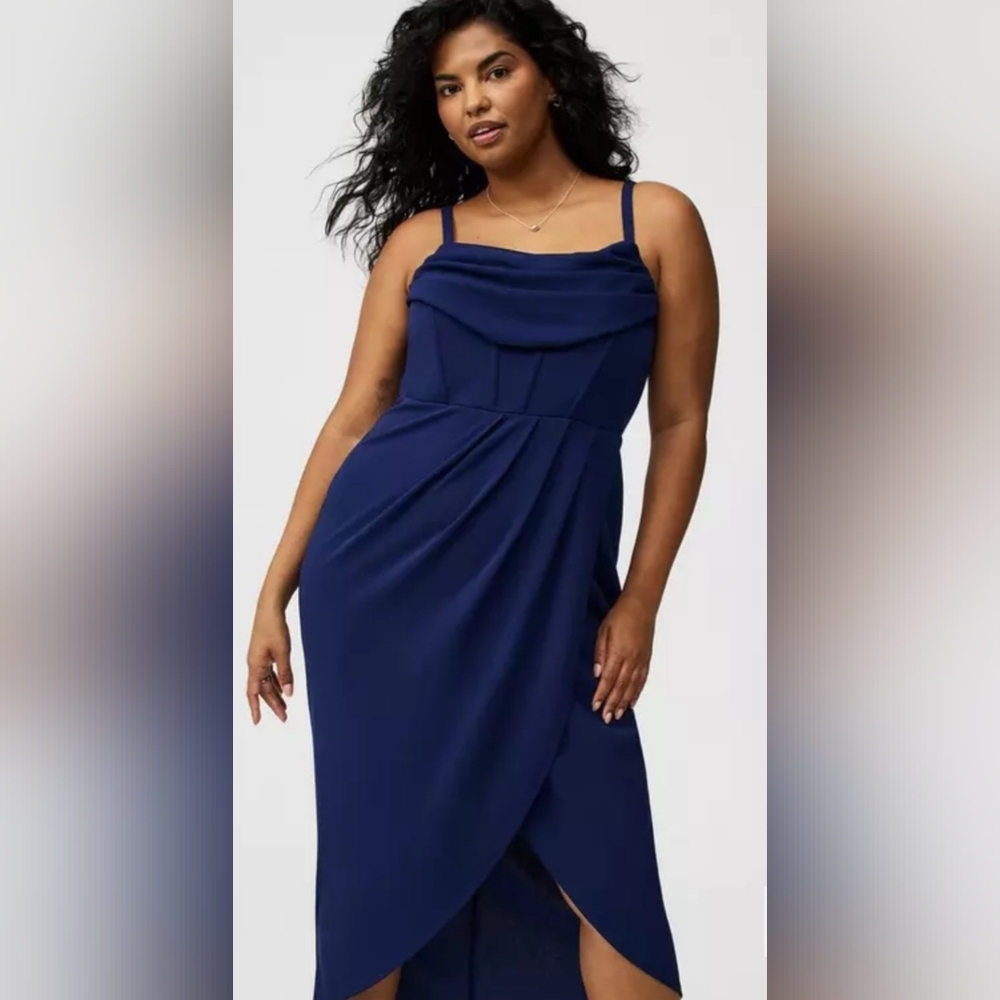 Torrid Tulip Hemmed Bustier Midi Dress - Blue - Size Large